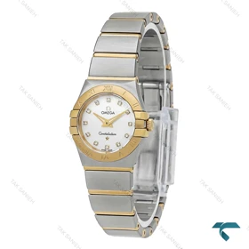 ساعت زنانه امگا دورنگ طلایی صفحه سفید نگینی اسمال Omega-7272-L