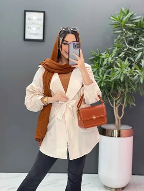 مانتو لینن آستین پفی جیب پفکی