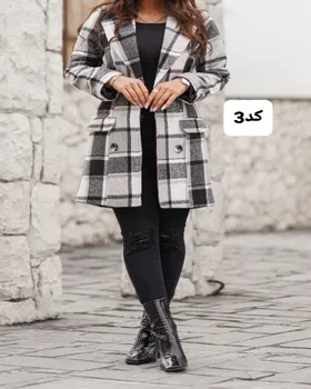 پالتو مدل پشمی چهارخونه 4 دگمه کد 634