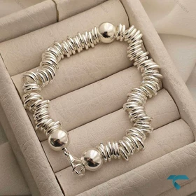 دستبند زنانه تمام نقره ای گوی وحلقه Bracelet-8476-L