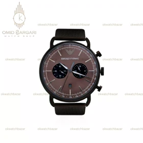 ساعت مچی امپریو آرمانی کورنوگراف بند حصیری صفحه قهوه ای Emporio Armani