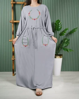 پیراهن ململ گلدوزی دوجیب U7470 (طوسی)
