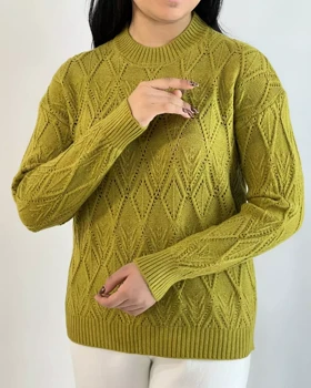 پلیور بافت طرح برجسته یقه گرد کد 5406