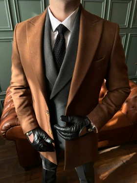 پالتو دو دکمه یقه بلیزر قهوه ای O117