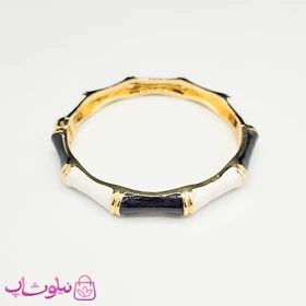 دستبند زنانه مدل بامبو (استخوانی) مشکی سفید کد 2498