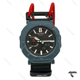 ساعت کاسیو پروترک PRJ-B001 سرمه ای بند برزنتی کشی قرمز Protrek-10166-G