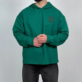 هودی مردانه سبز پنبه دو نخ طرح مینیمال