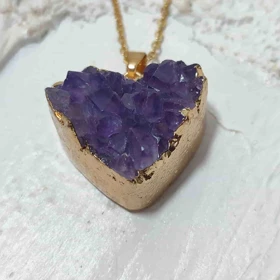 گردنبند راف قلبی آمیتیست برزیلی پررنگ