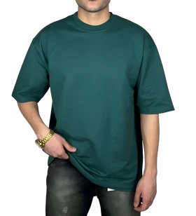 تیشرت آستین کوتاه سبز ساده پارچه ماکان