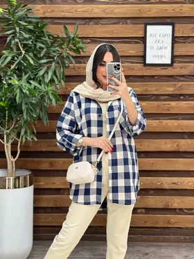 مانتو چهارخونه تک جیب آستین پاگن