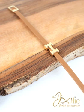 دستبند چرمی زنانه هرمس کد B2220 (نسکافه ای روشن)