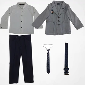 ست کت شلوار و پیراهن پسرانه طوسی MIXBABY