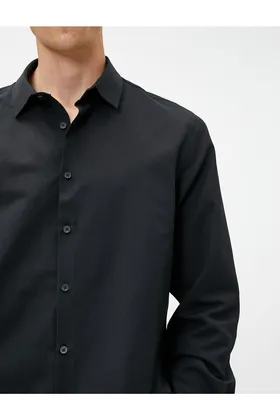 پیراهن اسپرت باریک با یقه کلاسیک آستین بلند غیر آهنی 4WAM60010HW
