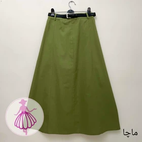 دامن لینن نیم کلوش بلند در رنگبندی متنوع (سبز ماچا)