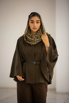 پالتو پانچ ژاکارد کمربنددار