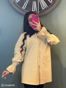 شومیز لینن زنانه یقه دوبل