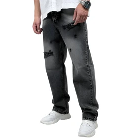 شلوار جین بگ مردانه طوسی مدل زاپ