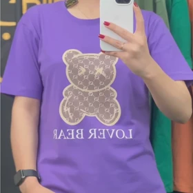 تیشرت زنانه نخ پنبه طرح خرس گوچی