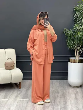 ست مانتو و شلوار دو جیب پایین بند