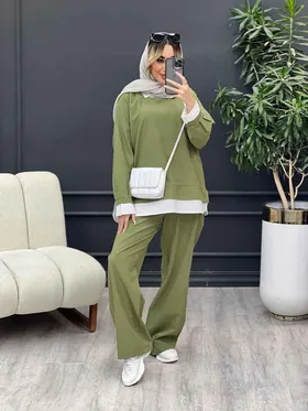 مانتو شلوار جلو بسته یقه دار
