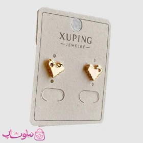 گوشواره میخی ژوپینگ مدل قلب ریز تک نگین سفید کد 996