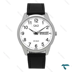 ساعت کیو اند کیو C32A-006PY مردانه دو تقویمه بند چرم مشکی QQ-7769-G