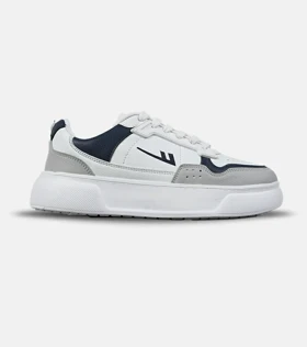 کفش کتانی مردانه سفید کرم سرمه ای فشیون مدل 7882