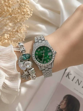 ساعت مچی زنانه فول نگین کد W476 (سبز)