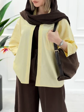 شومیز مانتویی لینن ژاله - لیمویی