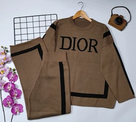 ست بلوز شلوار بافت Dior مدل کایرا کد 40200 (شکلاتی)