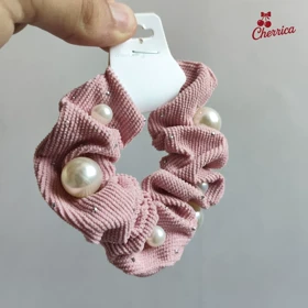 کش اسکرانچی کبریتی مرواریدی صورتی کد 107