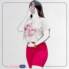 ست کراپ و شرتک پنبه سوپر لاکرا با طرح لاو