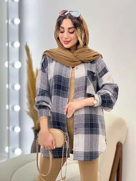 مانتو چهارخونه جیب دکمه آنیل