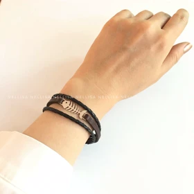 دستبند نقره ماهی چرم