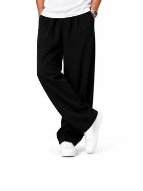 شلوار پارچه ای نیم بگ پارچه لایوسل طبیعی / قد بلند 108 / رنگ مشکی