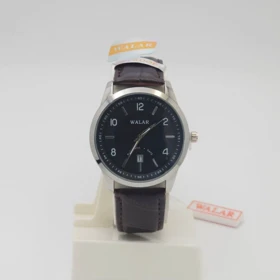 ساعت مچی مردانه والار Walar با موتور کوارتز و بند چرم (بند قهوه ای صفحه مشکی)