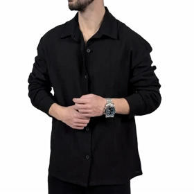 پیراهن آستین بلند مردانه مشکی کادنزا مدل ساده