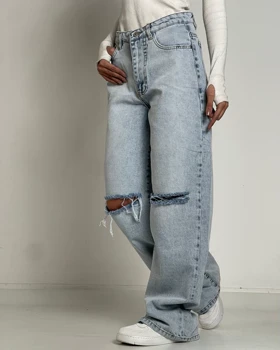 شلوار فول بگ زانو زاپ آبی روشن کد 1000204