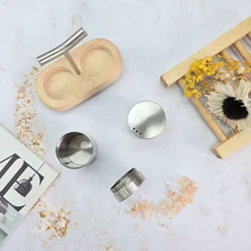 نمک پاش و فلفل پاش استوانه استیل استند بامبو - شنگیا