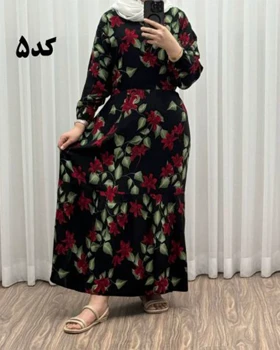 پیراهن نخی گل‌دار رنگبندی A7452 (مشکی گل قرمز)