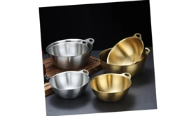 کاسه استیل تک دسته گرد و گود طلایی