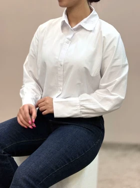 شومیز سفید کتان پنبه 1708