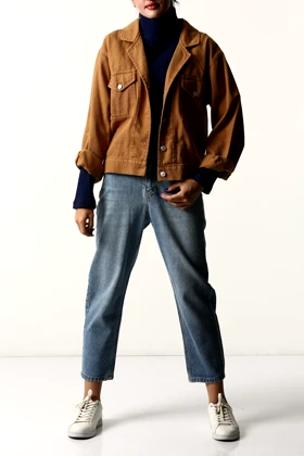 کت کراپ یقه انگلیسی کتان زنانه