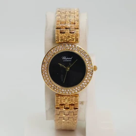 ساعت مچی زنانه چوپارد Chopard با موتور کوارتز باکیفیت (زرگلد صفحه مشکی)