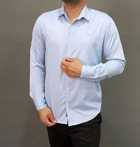 پیراهن ساتن آستین بلند رنگ آبی
