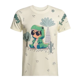 تیشرت آستین کوتاه پسرانه مدل دایناسور PJ1177 رنگ کرم