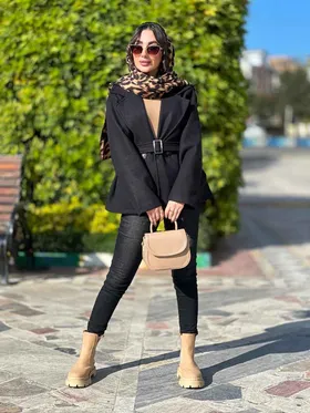 پالتو دو دکمه کمر سگک دار