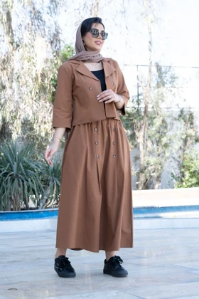 کت و دامن شش دکمه لینن لانکو
