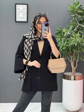 مانتو لینن جلو دکمه آستین مثلثی