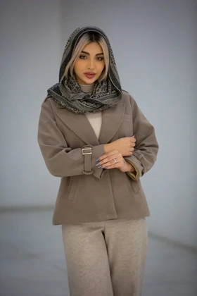 پالتو زنانه لامر تک دکمه کمر پرچ